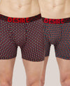 T.T. Mens Desire Printed Long Top Elastic TrunkPack Of 2 Navy-Maroon