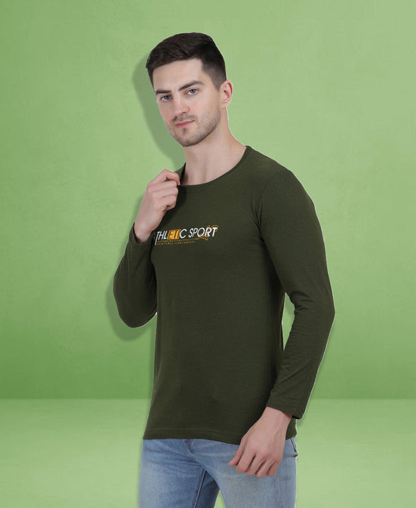 HiFlyers Men Olive Regular Fit Printed Round Neck T-Shirt