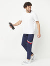 HiFlyers Mens Navy Regular Fit Cut & Sew Sports Trackpant( 4 Way Strachable)