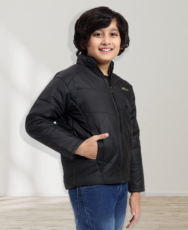 HiFlyers Boys Regular Fit | Polyster |Fluffy Full Sleeves |Quilted Insulation|High Neck Stand Collar|Zipper Jacket -Black