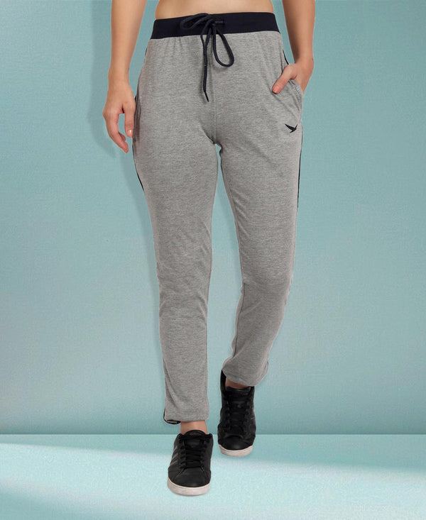HiFlyers Women Comfort Fit Grey Melange Solid Cotton Track Pants