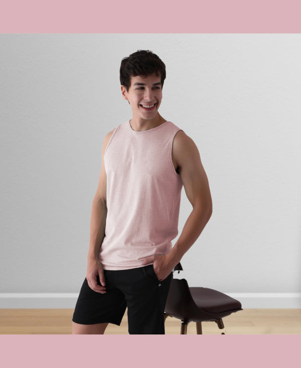 Almo Men’S Cotton Vest|Premium Melange Cotton|Regular Fit|Soft, Breathable, Fade-Resistant | Anti-Bacterial & Lightweight | Ideal For Gym/Sports Activities|Pack Of 2|Peach::Green
