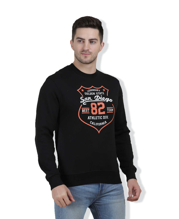 Hiflyers Men|Regular Fit|Chest Printed Cotton Fleece|Soft Stylish Casual Winter Wear Sweatshirt|Black-P1