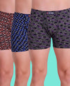T.T. Men Desire Printed Long Trunk Pack Of 3 (Black - Blue - Orange)