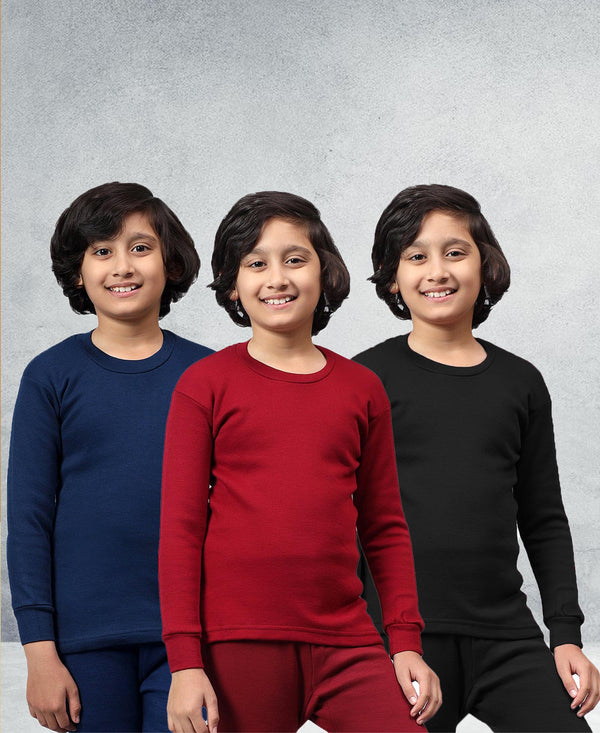 T.T. Boys & Girls |Slim Fit| Cotton Fleece |Full Sleeves|Round Neck|Trendy Winter Wear|Dyed Top Pack Of 3-Red-Blue-Black