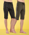 T.T. Men Regular Fit Poly Jersey Capri With Side Piping Pack Of 2-Anthra-Olive