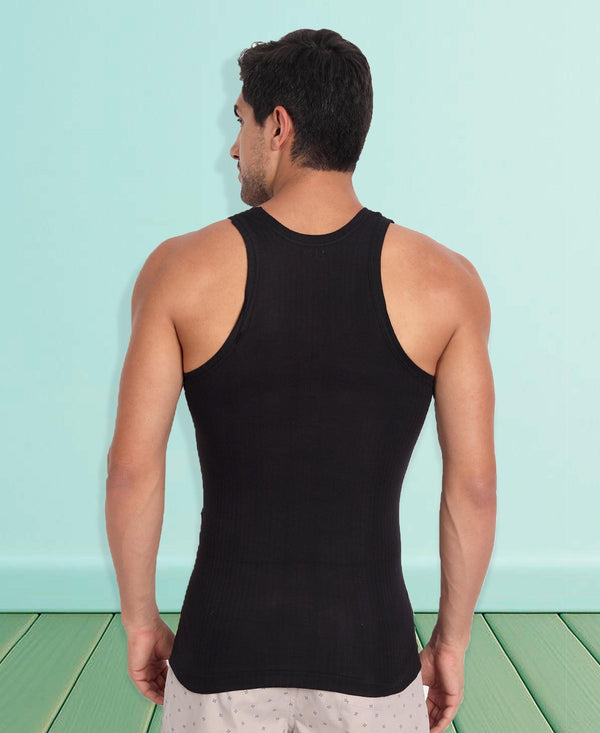 T.T. Men Desire Parker Black Rib Vest (Pack Of 2)
