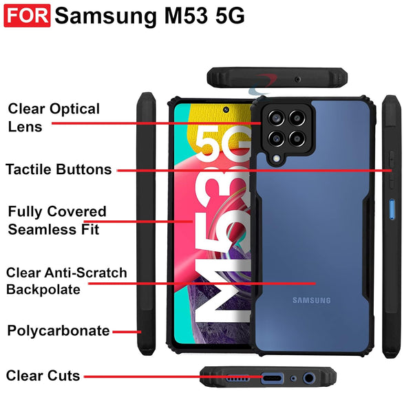 Mobielectro Camera Bump Protection | Slim Stylish 360 Protection Design |Crystal Clear | Shockproof Eagle Back Cover for Samsung M53 5G - Black