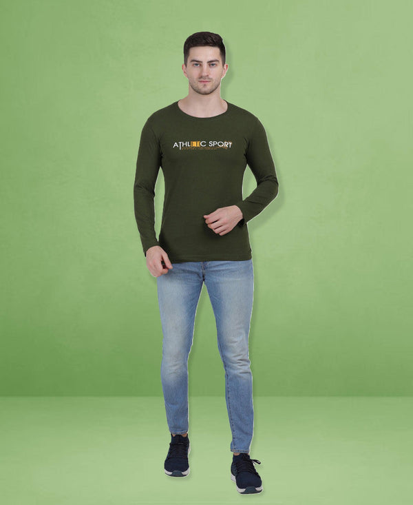 HiFlyers Men Olive Regular Fit Printed Round Neck T-Shirt