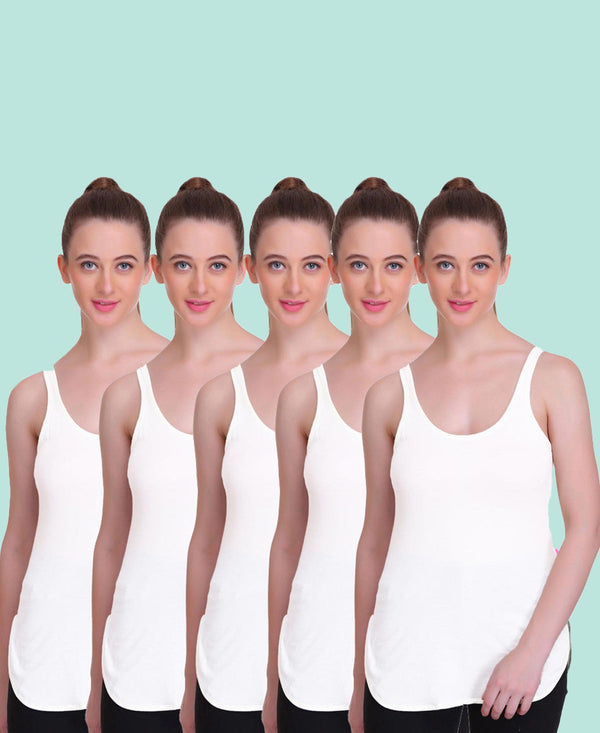 T.T. Women Long Slips Pack Of 5 (White)