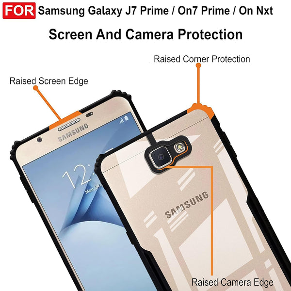 Mobielectro Camera Bump Protection | Slim Stylish 360 Protection Design |Crystal Clear | Shockproof Eagle Back Cover for Samsung J7 PRIME- Black