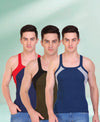 T.T. Men DesignerGym Vest Pack Of 3 Blue-Grey-Olive-Black-Blue-Red