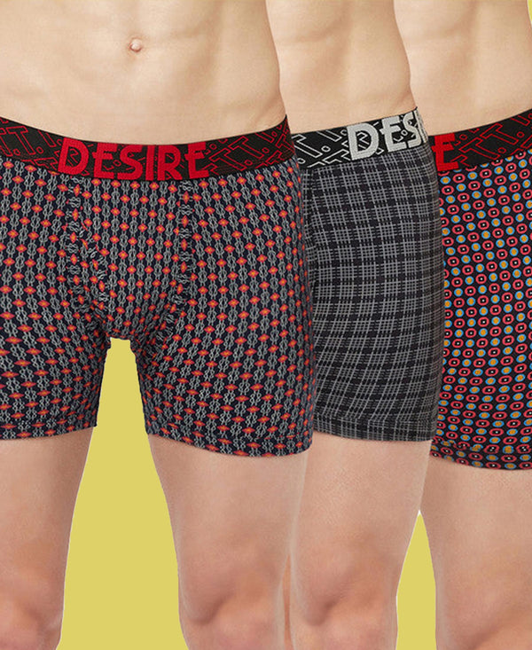 T.T. Mens Desire Printed Long Top Elastic TrunkPack Of 3 Black-Navy-Maroon