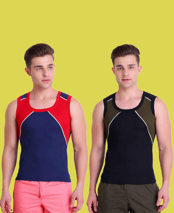 T.T. Men Titanic Designer Gym Vest Pack Of 2 (Blue - Green)