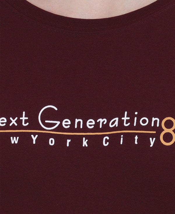 HiFlyers Men Burgundy Regular Fit Printed Round Neck T-Shirt