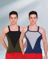 T.T. Men DesignerGym Vest Pack Of 2 Blue-Grey-Olive-Black
