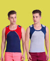 T.T. Men Titanic Designer Gym Vest Pack Of 2 (Blue - Grey)