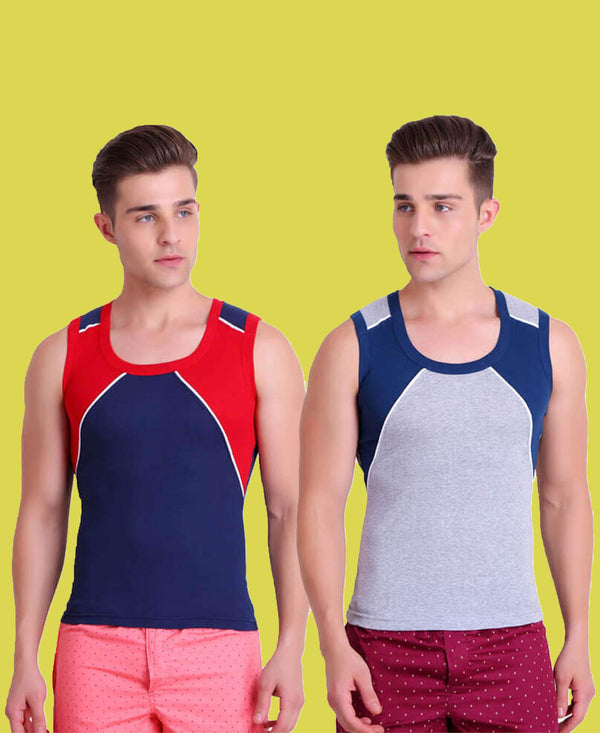 T.T. Men Titanic Designer Gym Vest Pack Of 2 (Blue - Grey)