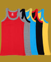 T.T. Kids Titanic Gym Vest Pack Of 5 Black-Trqs-Yellow-Grey-Red