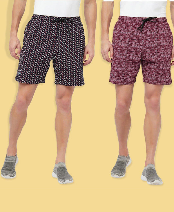 T.T. Men Cool Printed Shorts Pack Of 2 Maroon-Black