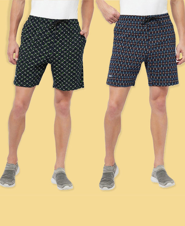T.T. Men Cool Printed Shorts Pack Of 2 Green-Navy