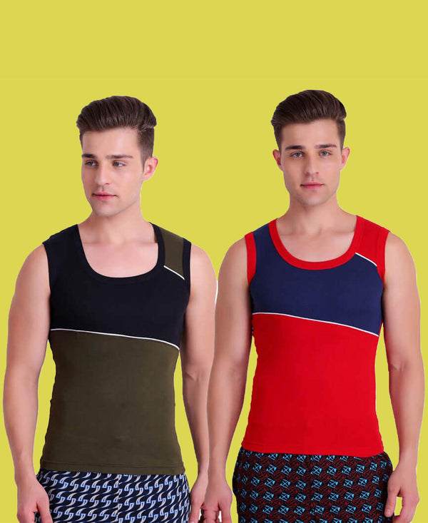 T.T. Men Titanic Designer Gym Vest Pack Of 2 (Green - Red)