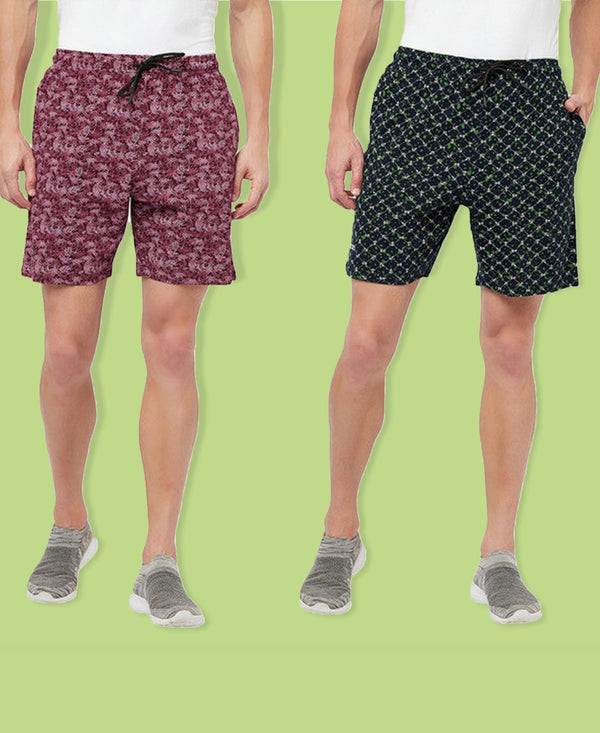 T.T. Men Cool Printed Shorts Pack Of 2 Green-Maroon