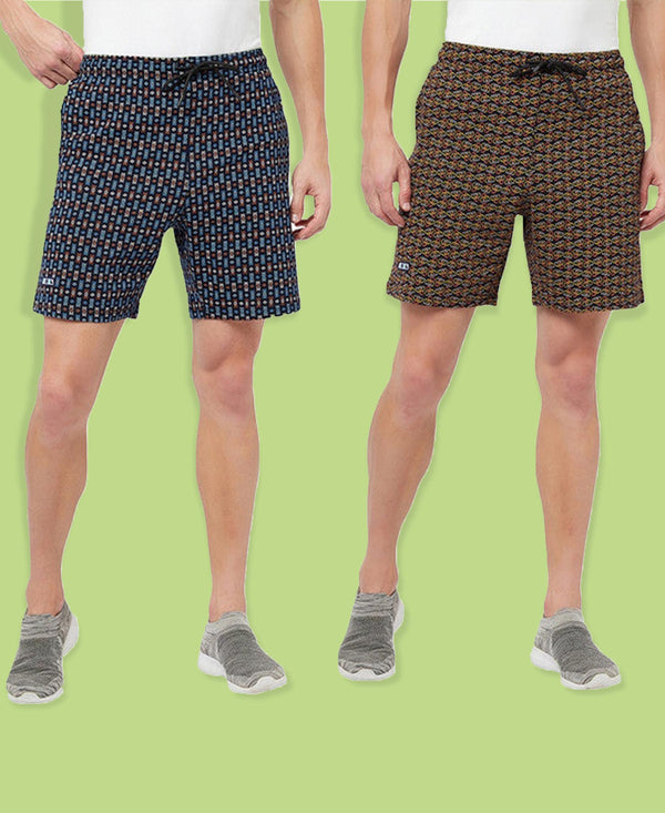 T.T. Men Cool Printed Shorts Pack Of 2 Yellow-Navy