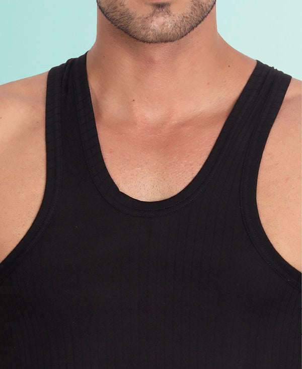 T.T. Men Desire Parker Black Rib Vest (Pack Of 2)