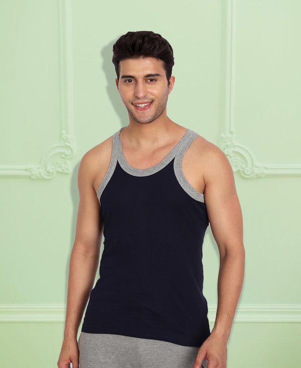 T.T. Men Titanic Pure Cotton Navy Gym Vest