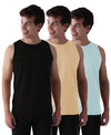 Almo Men’S Cotton Vest|Premium Melange Cotton|Regular Fit|Soft, Breathable, Fade-Resistant | Anti-Bacterial & Lightweight | Ideal For Gym/Sports Activities|Pack Of 3|Black::Tan::Ice