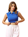 T.T. Women|Slim Fit Ribbed Tank Top|Stretchable Cotton Rib Fabric| Trendy High Street Casual & Office Wear Sleeveless Crop Tee|Desire Rib Polo Tshirt For Women||Royal Blue