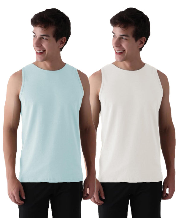 Almo Men’S Cotton Vest|Premium Melange Cotton|Regular Fit|Soft, Breathable, Fade-Resistant | Anti-Bacterial & Lightweight | Ideal For Gym/Sports Activities|Pack Of 2|Ice Melt::White