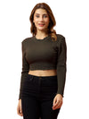 T.T. Women|Slim Fit Ribbed Top|Stretchable Cotton Rib Fabric| Trendy High Street Casual & Office Wear Full Sleeve Crop Tee|Desire Rib Tshirt For Women||Olive