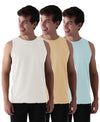 Almo Men’S Cotton Vest|Premium Melange Cotton|Regular Fit|Soft, Breathable, Fade-Resistant | Anti-Bacterial & Lightweight | Ideal For Gym/Sports Activities|Pack Of 3|White::Tan::Ice