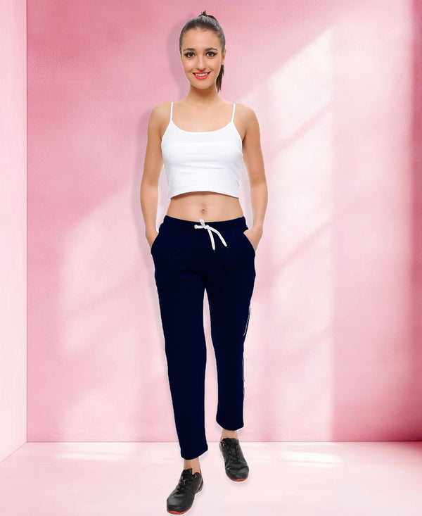 T.T. Women 100% Cotton Interlock Fabric Navy Blue Track Pant