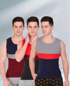 T.T. Men DesignerGym Vest Pack Of 3 Grey-Blue -Red-Black -Blue-Maroon