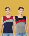 T.T. Men Designer Gym VestPack Of 2 Red-Blk-Navy-Grey
