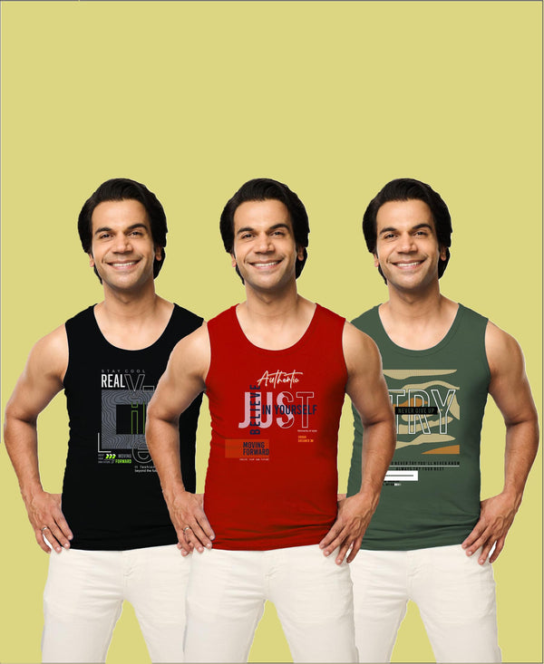 T.T. Men|Cool Tees|100% Cotton|Printed| Regular Fit |Round Neck Muscle Tshirts|Pack Of 3|Red::Orange::Black