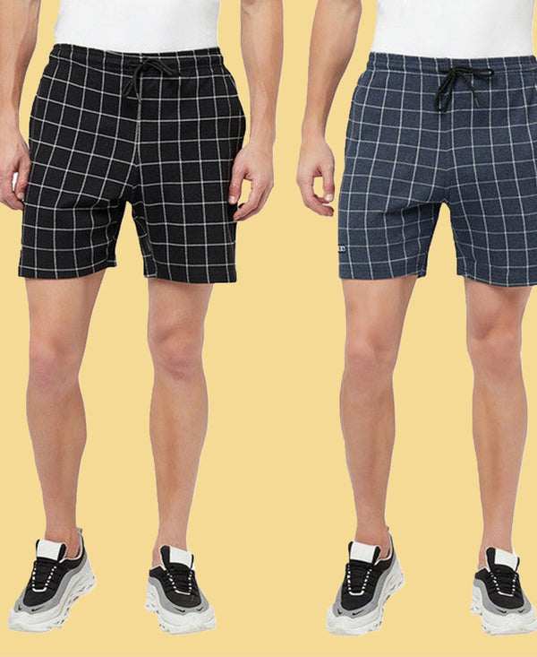 T.T. Men Cool Check Shorts Pack Of 2 Navy-Black