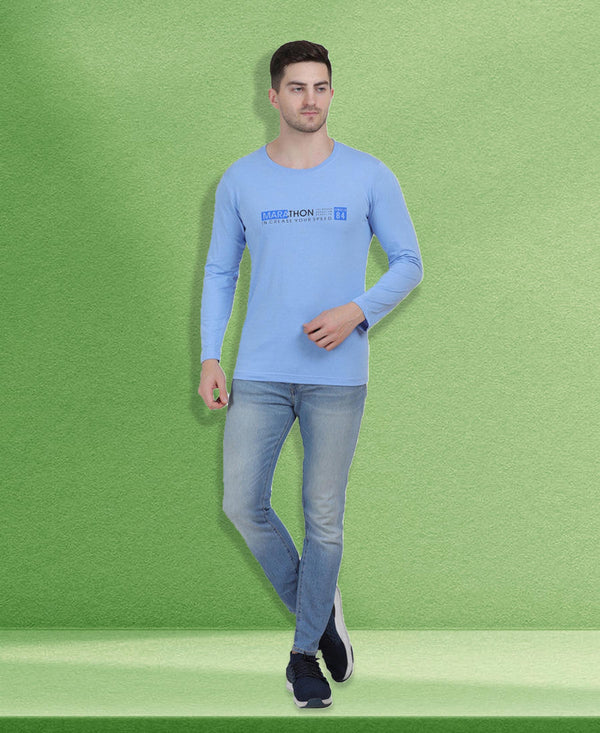 HiFlyers Men Sky Blue Regular Fit Printed Round Neck T-Shirt