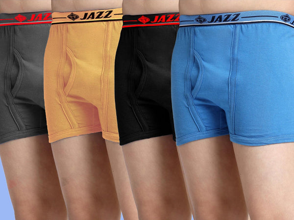 T.T. Boys |Regular Fit|Breathable & Soft Innerwear|Front Open Kids Trunks| Pure Cotton |Jazz Fine Long Top Elastic Trunks|Boys TrunksPack Of 4-Mix Color