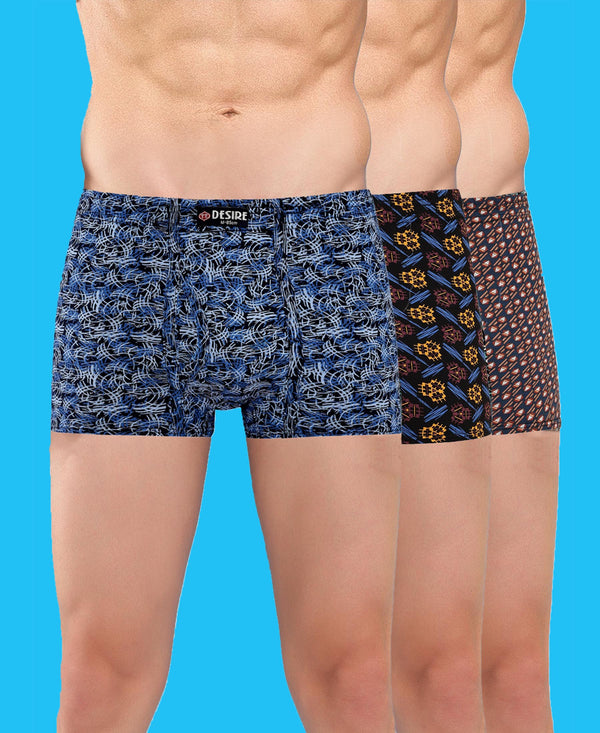 T.T. Men Desire Super Combed Cotton Printed Snug Fit Mini Trunks For Men Pack Of 3 Brown-Navy-Sky Blue
