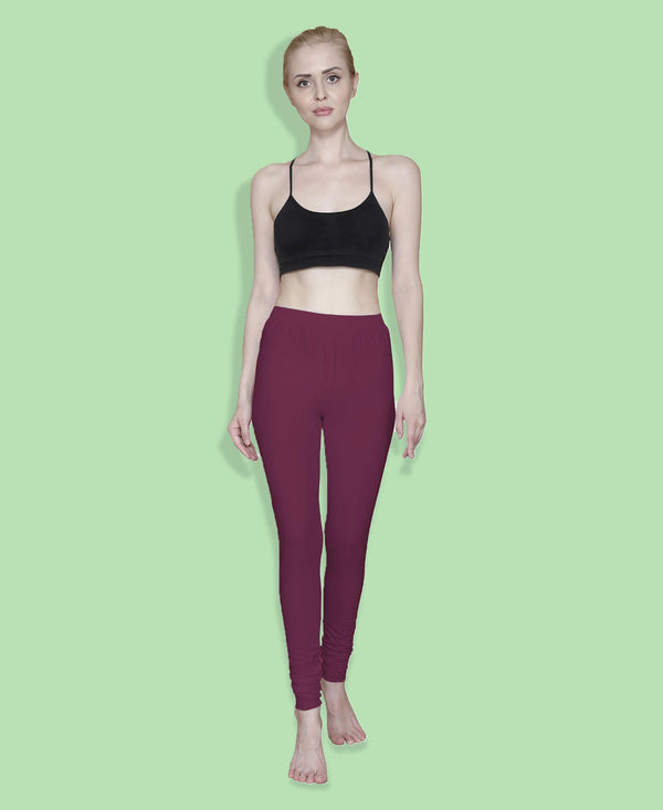 T.T. Women Solid Chudidar Cotton Lycra Cool Leggings -Deep Maroon
