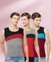 T.T. Men Designer Gym VestPack Of 3 Black-Red-Grey-Red-Navy-Grey