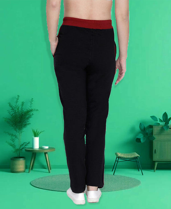 HiFlyers Women Comfort Fit Solid Cotton Trackpant Black