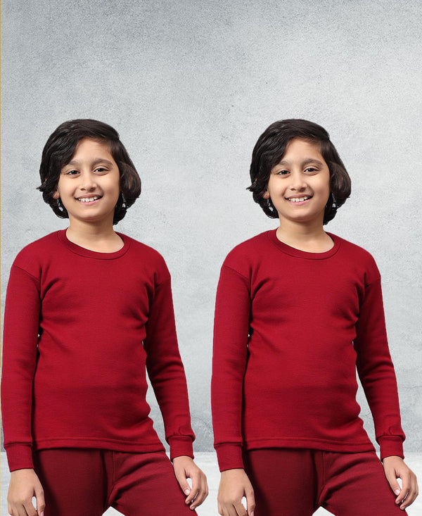 T.T. Boys & Girls |Slim Fit| Cotton Fleece |Full Sleeves|Round Neck|Trendy Winter Wear|Dyed Top Pack Of 2-Red