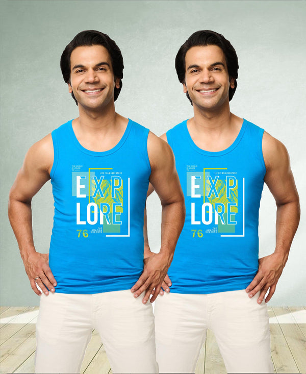 T.T. Men|Cool Tees|100% Cotton|Printed| Regular Fit |Round Neck Muscle Tshirts|Pack Of 2|Blue