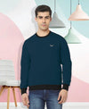 HiFlyers Men Slim Fit Cotrast Rib Cotton Fleece Round Neck Sweatshirt -Airforce