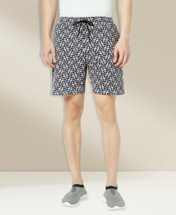 T.T. Mens Cotton Regular FitPrinted Bermuda Shorts With ZipperBlue-White